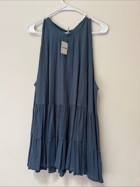 Free People Slate Blue Tiered Sleeveless Tank Dress
